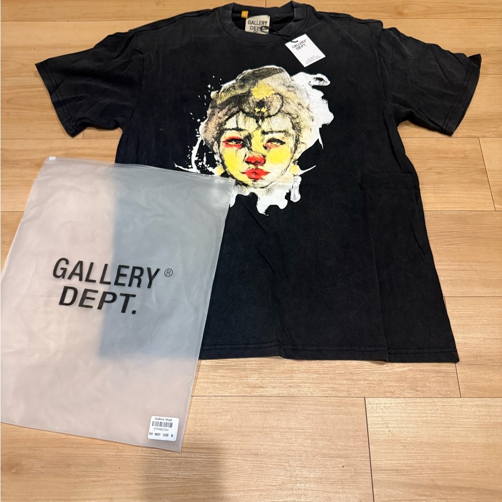 Gallery Dept Black Tee with Artistic Face Graphic